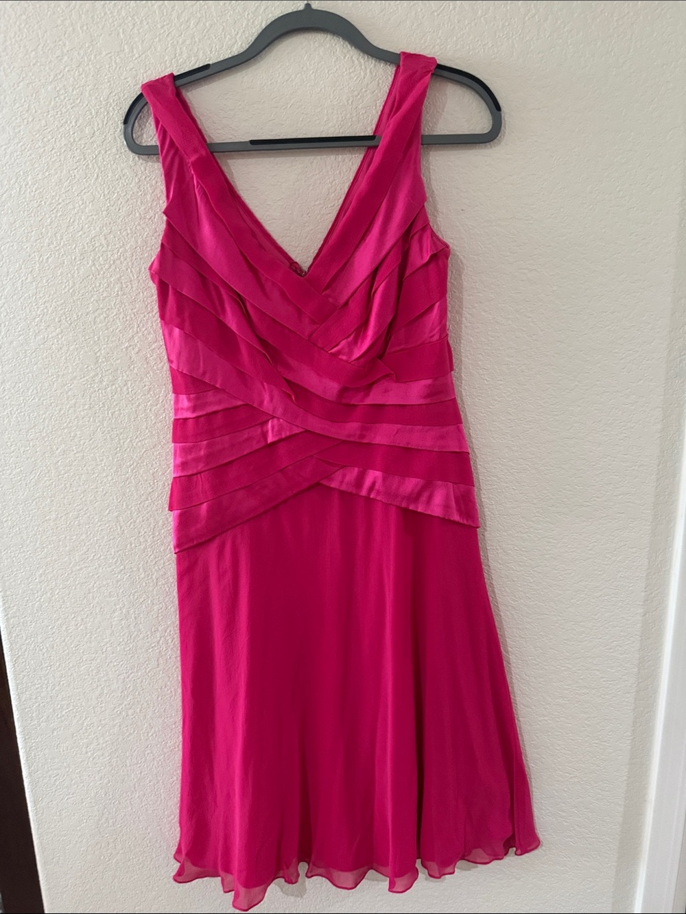 Fuchsia V-Neck Layered Midi Dress